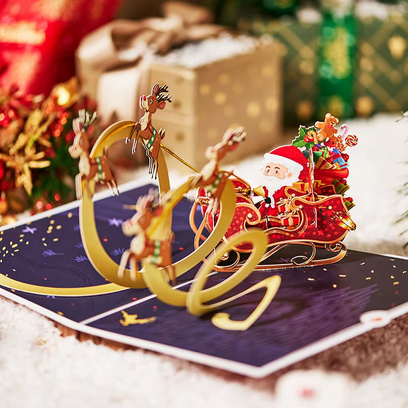 Opjoys 3D-Pop-up-Weihnachtskarte mit fliegendem Schlitten in Mehrfarbig - Bild 2