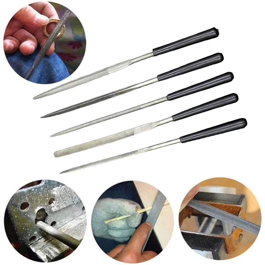 5-teiliges Nadelfeilen-Set von VIBRATITE mit Kunststoffgriff für Metall, Glas und Stein, bestehend aus flachen, dreieckigen und runden Feilen - Bild 3