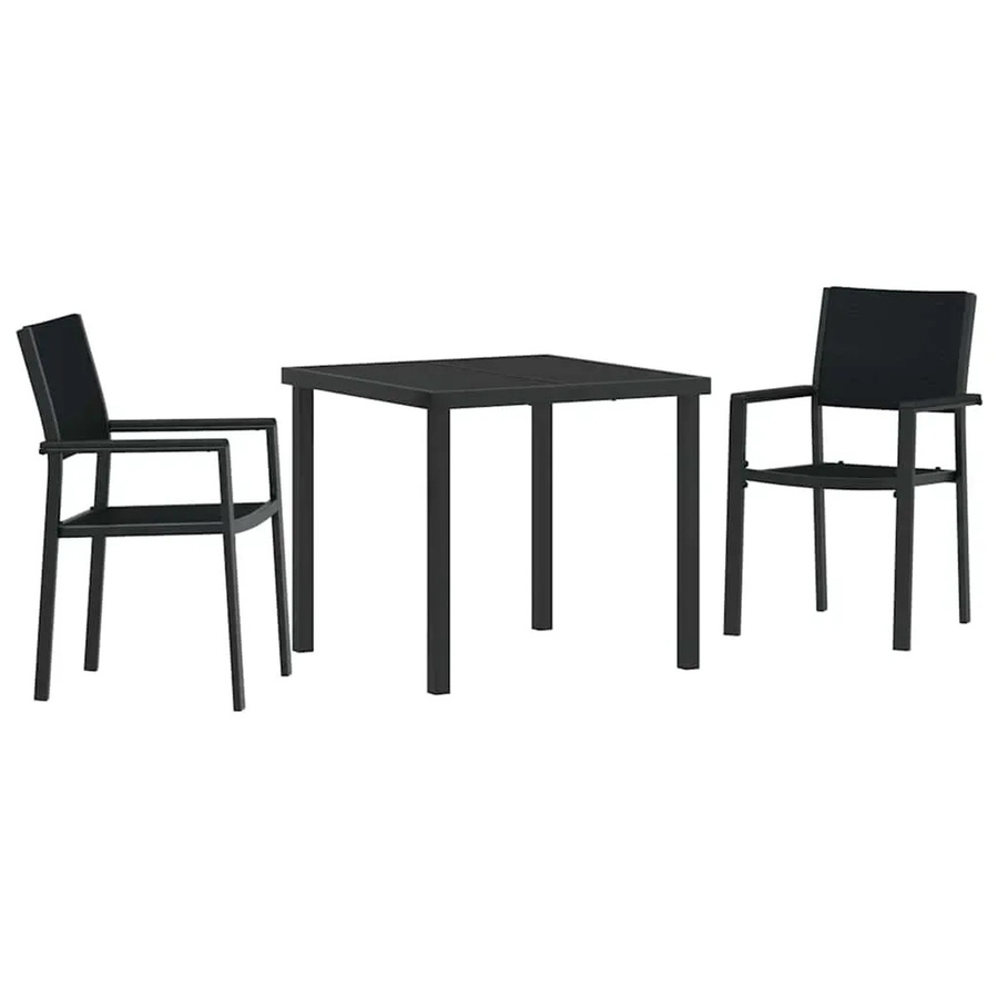vidaXL Garten Essgruppe 3-teilig aus Polyrattan und Stahl in Schwarz mit Glastisch B/T/H: 80 x 80 x 73 cm - Bild 2
