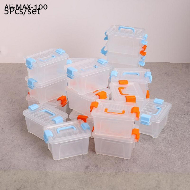 JTZTF Mini-Aufbewahrungsboxen für Puppenhäuser, transparente Werkzeugkiste, 5-teiliges Set - Bild 1