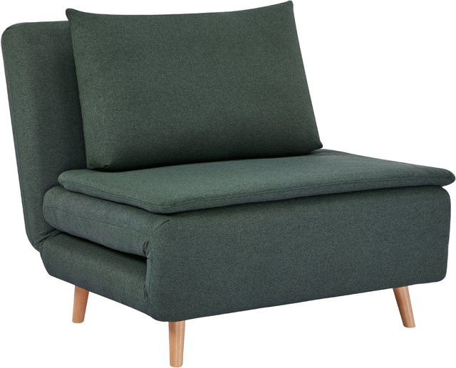 HOMCOM 3-in-1 Schlafsessel klappbar als Schlafsofa mit Bettfunktion, gepolsterter Relaxsessel in Leinenoptik mit Lendenkissen und Holzbeinen, Dunkelgrün - Bild 1