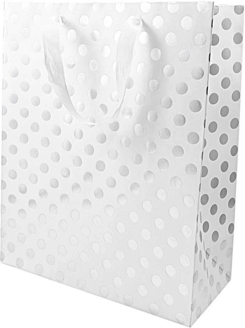 Rico Design Paper Poetry Geschenktüte aus Kraftpapier, weiß mit silbernen Punkten, B/T/H: 26 x 12 x 32 cm - Bild 1