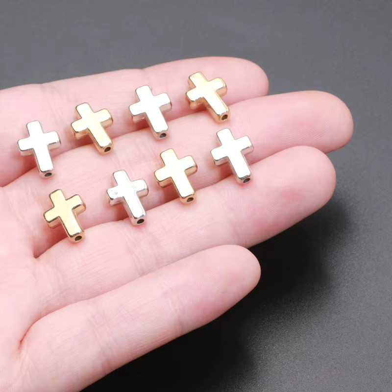 Laudsong Perlen Kreuz, Gold Silber Farbe, Acryl, 9x13mm, Unisex - Bild 6