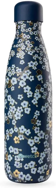 Isotherme Flasche Qwetch Originals Flowers in Blau, 0,42 l - Bild 1
