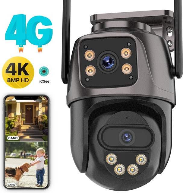 UDECER 4G Sim Karte Outdoor Kamera 4K 8MP HD PTZ IP Kamera mit Dual Screen, Wifi und Auto Tracking für die Video Überwachung via iCSee - Bild 1