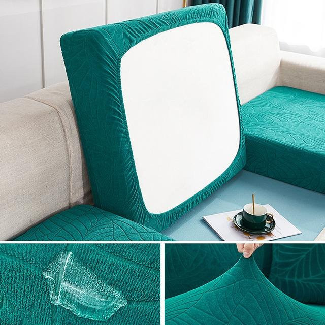 BRHUIXUE Wasserdichter L-förmiger Ecksofa-Schonbezug aus Jacquard-Polyester, elastisch und rutschfest, Farbe: Dunkelgrün - Bild 1