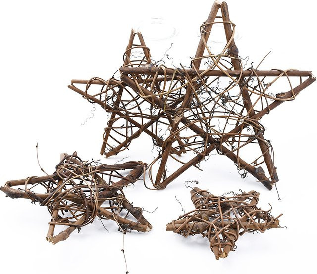 Künstliche Blumen Wandkränze aus Rattan in Sternform für Weihnachten und Hochzeiten, Braun und Grün, Durchmesser: 10 cm, 15 cm oder 20 cm - Bild 1