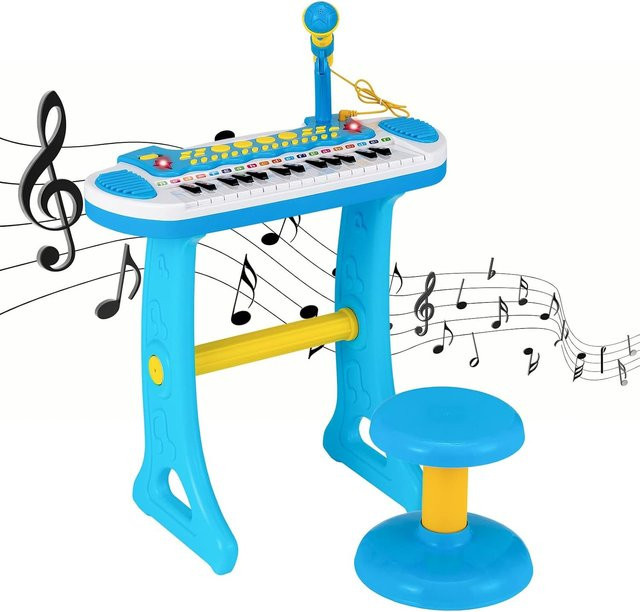 GOFLAME Kindertastatur, Musikinstrument, mit Lichteffekten, mit Mikrofon und Hocker - Bild 1