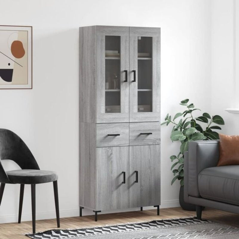 Vidaxl Highboard Modern in Grau aus Holzwerkstoff mit Glas und Metall, B/T/H: 69,5 x 34 x 180 cm - Bild 1