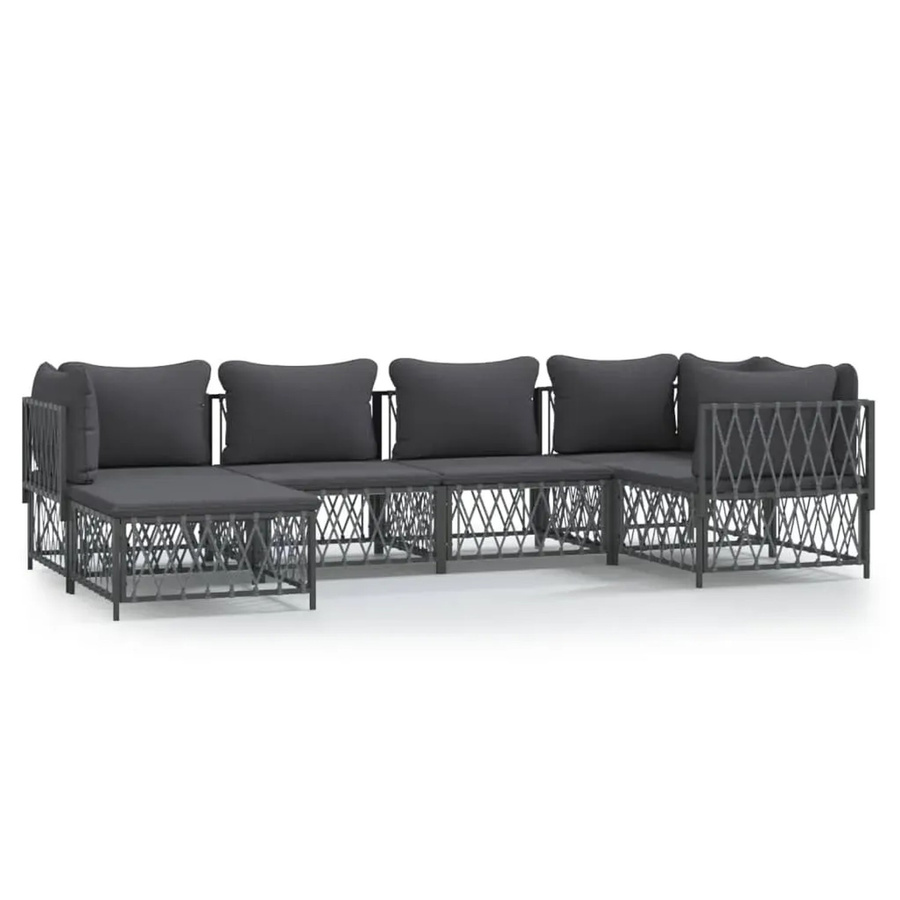 vidaXL 6-tlg Garten-Lounge-Set in L-Form mit Kissen, Anthrazit, pulverbeschichteter Stahl und Textilene - Bild 2
