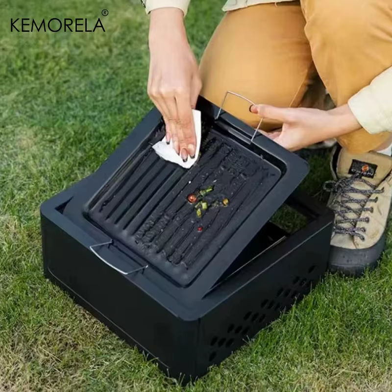 KEMORELA Outdoor BBQ Camping Herd aus Carbon in Schwarz für Holzkohle zum Grillen und Kochen - Bild 4