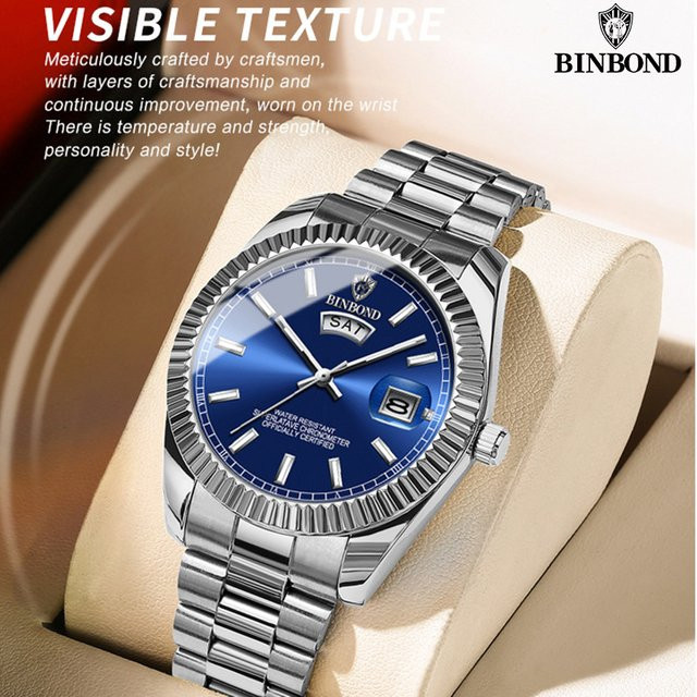 BINBOND Armbanduhr, Quarz, Edelstahl, Blau, Herren - Bild 1