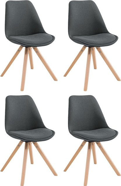 CLP 4er Set Esszimmerstühle Toulouse Stoff Square in Grau mit Holzgestell und Sitzhöhe: 48 cm - Bild 1