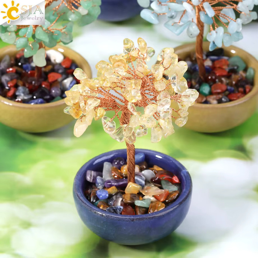 CSJA Jewelry Handgemachter natürlicher Kristallbaum mit Tasse aus Kupferdraht für Reiki und Feng Shui als Deko-Ornament - Bild 4