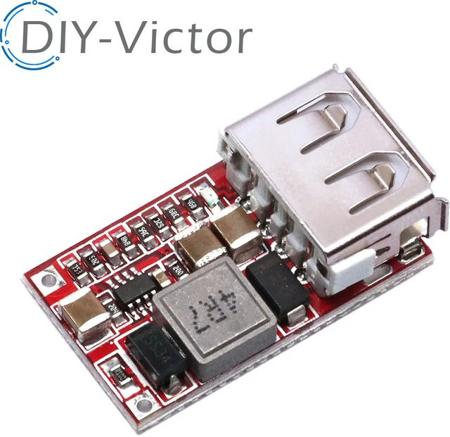 USB-Abwärtsmodul DC-DC Konverter 6-24V auf 5V 3A mit USB-A und USB-C Anschlüssen in Rot - Bild 1