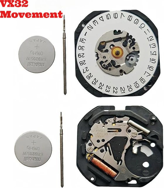 VX32 Uhrwerk, Quarzwerk, Datumsanzeige, Silber - Bild 1