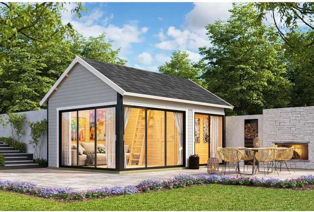Lasita Gartenhaus Maja Murano mit Satteldach in Lichtgrau, B/T/H: 595 x 445,5 x 364,8 cm - Bild 1
