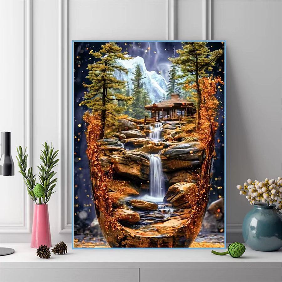 Momoart Diamant-Mosaik Set Haus-Landschaft mit Fluss als DIY Stickerei in Multicolour, B/H: 30 x 20 cm - Bild 3
