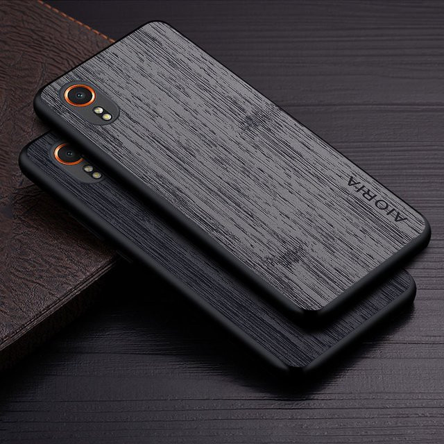 Luxus Handyhülle aus Leder im Bambus-Holzmuster für dein Samsung Galaxy Xcover 5 in Grau - Bild 1