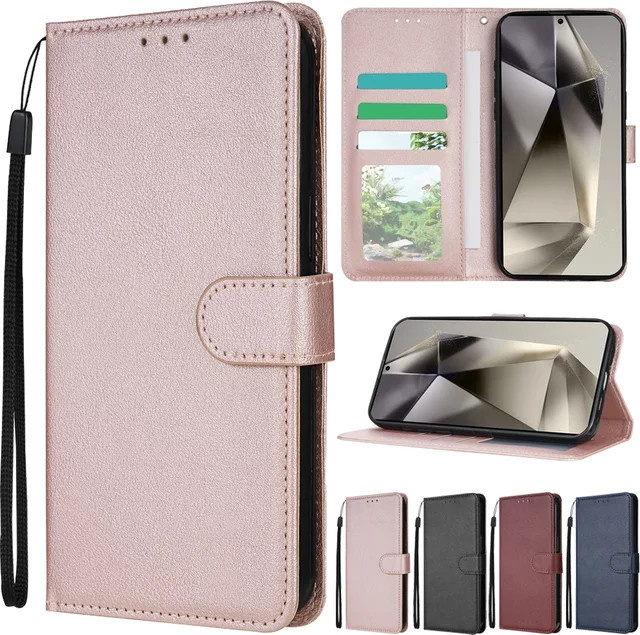 Magnetische Flip-Ledertasche mit Kartensteckplatz für Samsung Galaxy S25 FE S24 Ultra S23 S22 S21 S20 FE S10 Plus S9 in Schwarz und Pink - Bild 1