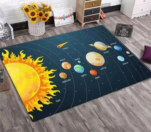 VIKAMA Sonnensystem Planeten Galaxy Teppich, rutschfester Weltraum Teppich für Wohnzimmer und Kinderzimmer, Mehrfarbig, B/T: 60 x 40 cm - Bild 1