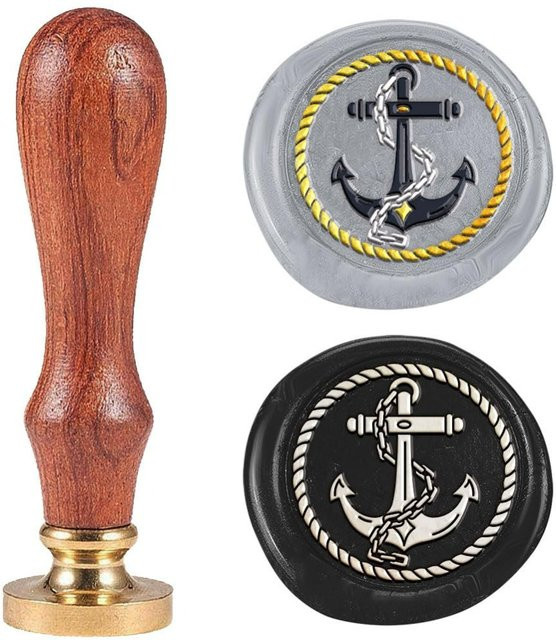 Ocean Anchor Wachssiegelstempel mit abnehmbarem Messingkopf und Holzgriff in Braun, Durchmesser: 2,5 cm - Bild 1