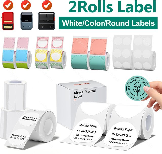 2 Rollen Niimbot selbstklebendes Etikettenpapier in Weiß für Etikettendrucker B1 B21 B3S zur Markierung und als Namenskarte - Bild 1