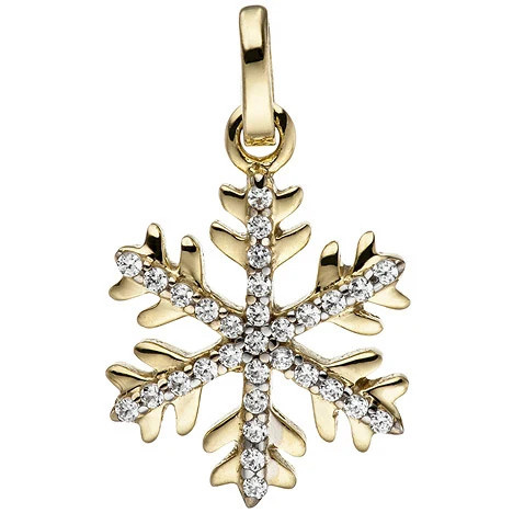 Colfem Anhänger Schneeflocke, 333 Gelbgold, bicolor, Zirkonia, Unisex - Bild 1