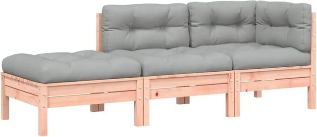 vidaXL Gartensofa L-Form aus Douglasien-Massivholz mit Hocker und Kissen in Grau - Bild 1