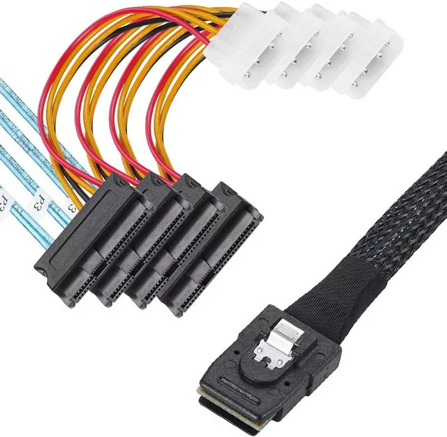 BSN Mini-SAS-Kabel SFF-8087 auf 4x SFF-8482 Power-Festplatten-Datenkabel, Schwarz - Bild 1