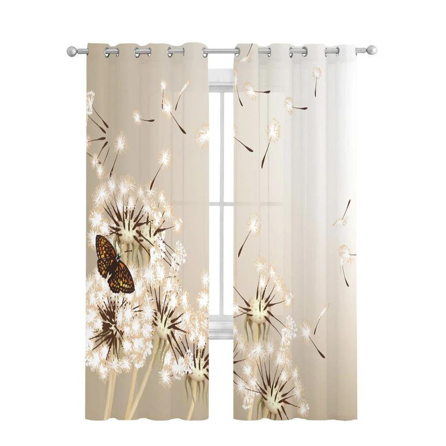 Yiran Furniture Chiffon Vorhang mit Löwenzahn Schmetterling Blumenmuster, transparent, mehrfarbig, B: 135 cm, H: 115 cm - Bild 1