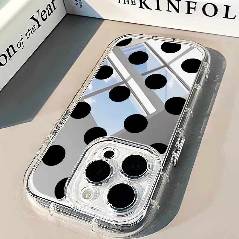 DecoPhone Sturzsichere Spiegel-Handyhülle mit Polka-Dot-Design für iPhone 11 bis iPhone 16 Pro Max in Schwarz und Transparent - Bild 3