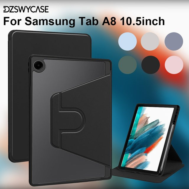 Transparente Samsung Tab A8 10,5 Zoll Schutzhülle mit Stifthalter und 360 Grad drehbarem Ständer in Pink - Bild 1