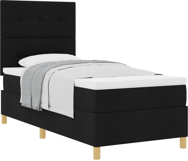 vidaXL Boxspringbett mit Matratze in Schwarz aus Stoff und Kiefer Massivholz mit Taschenfederkern B/T/H: 90 x 190 x 140 cm - Bild 1