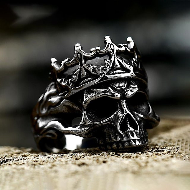 Yiran Jewelry Ring, Edelstahl, Silber, Vintage Gothic Schädel, Unisex - Bild 1