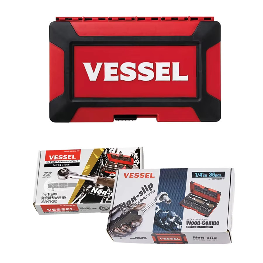 VESSEL Dreh-Ratschen-Steckschlüssel-Set mit japanischer Holzkomposition in Weiß oder Schwarz, 3/8 Zoll und 1/4 Zoll - Bild 4