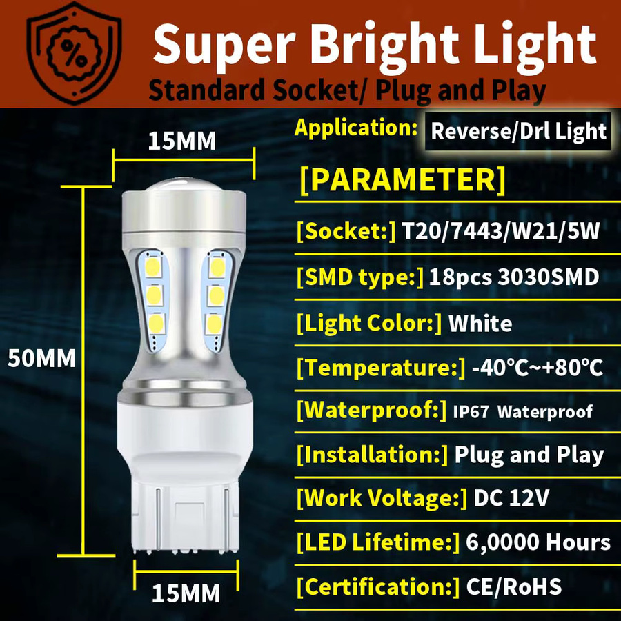 Neallor LED Canbus Rückfahrlicht und Tagfahrlicht Set, 2 Stück, Farbe: Weiß, Kompatibel mit T20 7443 W21/5W W21W 7440 7515 580 7440NA, 12V - Bild 3