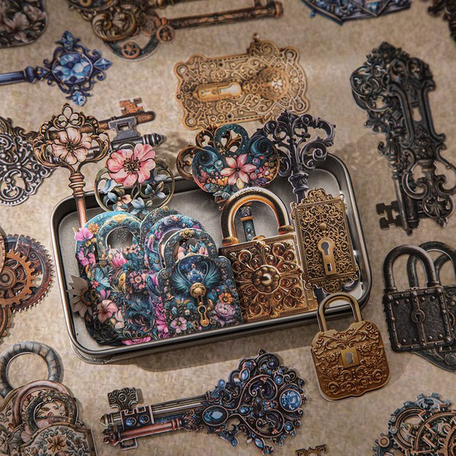 JIANQI Blumenschloss-Schlüssel-Aufkleber Set, 20 Stück dekorative Etiketten in Multicolour für Scrapbooking und DIY-Bastelbedarf - Bild 1