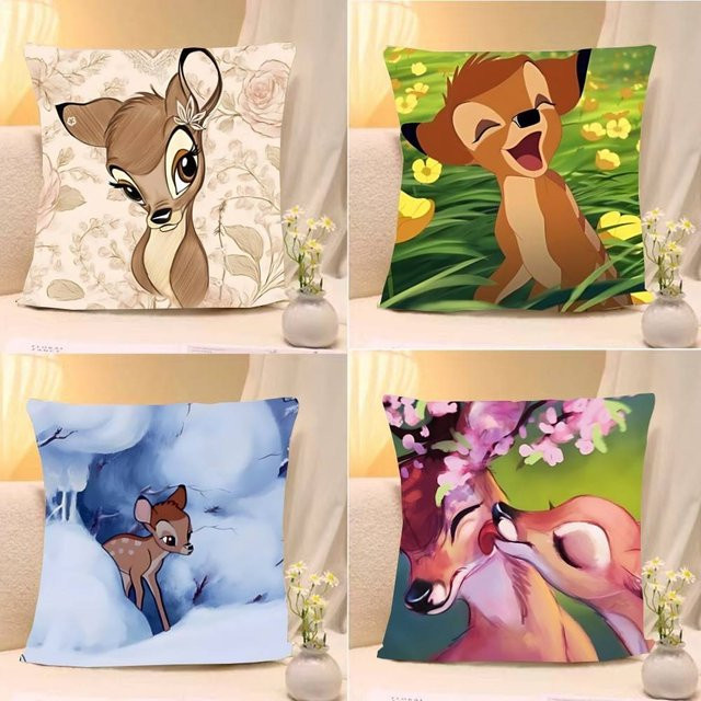 Mesuca Kawaii Kissenbezug mit Bambi-Muster und floralem Design, Mehrfarbig, B/T/H: 40 x 40 x 40 cm - Bild 1