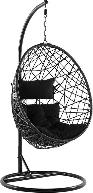 Beliani Hängesessel Egg in Schwarz mit Metallgestell und Rattan-Design, B/T/H: 96 x 96 x 200 cm - Bild 1