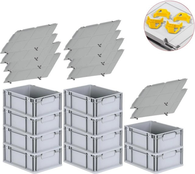 PROREGAL Spar Set mit 10x Eurobox Nextgen Economy in Gelb inklusive Auflagedeckeln und Schiebeschnappverschlüssen, H x B x T: 17 x 30 x 40 cm, 16 Liter pro Box - Bild 1