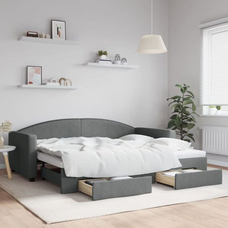 Vidaxl Funktionsbett Tagesbett aus Stoff und Metall mit Schubladen in Anthrazit Grau B/T/H: 200 x 90 x 75 cm - Bild 1