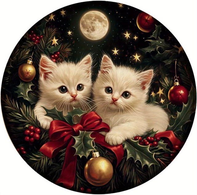 Runde Wanddekoration aus Metall von Potdemiel mit Vintage Weihnachtskätzchen Design, Durchmesser: 20,3 cm - Bild 1