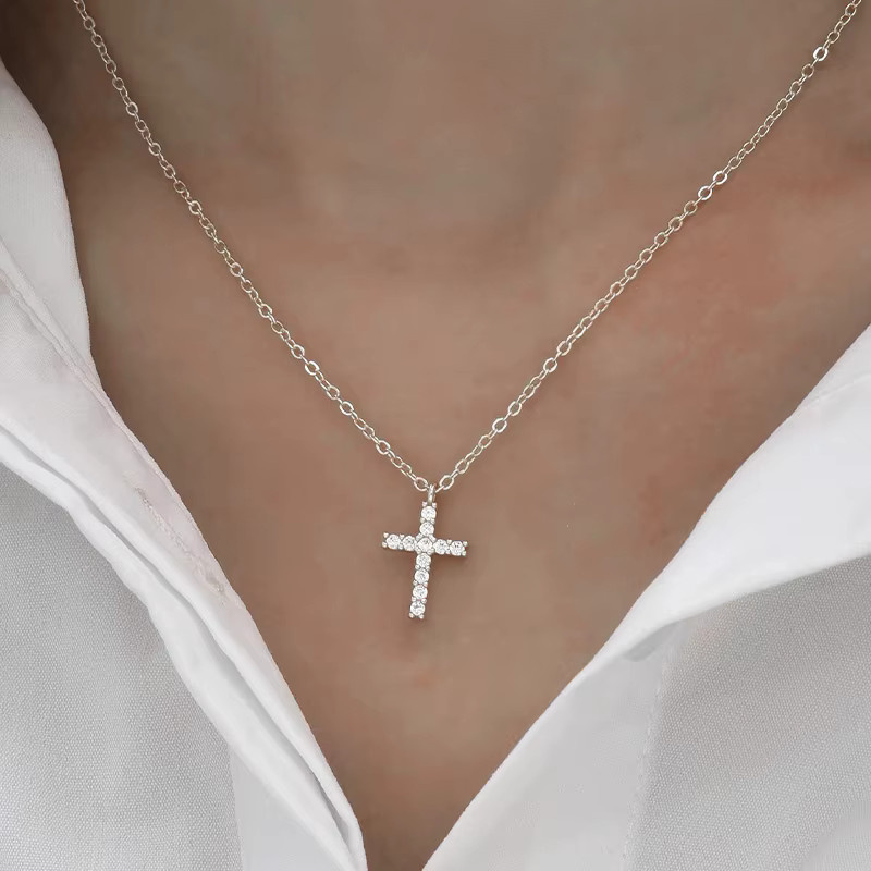 IOGOU Halskette mit Kreuzanhänger, Silber, Diamant, Damen - Bild 2