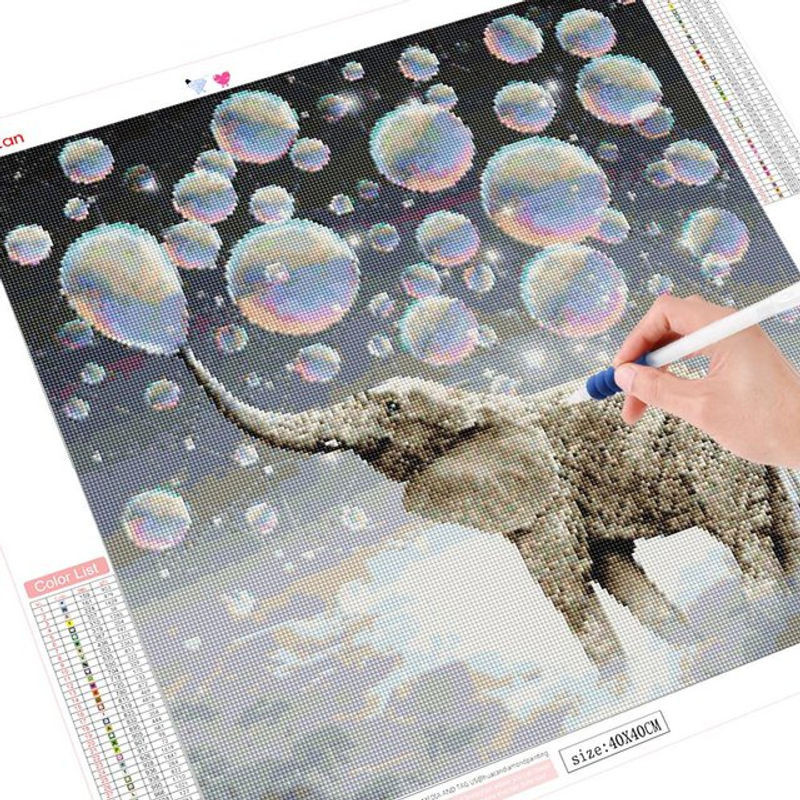 FIYO 5D Diamantmalerei Elefant DIY Stickerei mit runden Steinen für die Wohndekoration, mehrfarbig, B/H: 30 x 30 cm - Bild 1