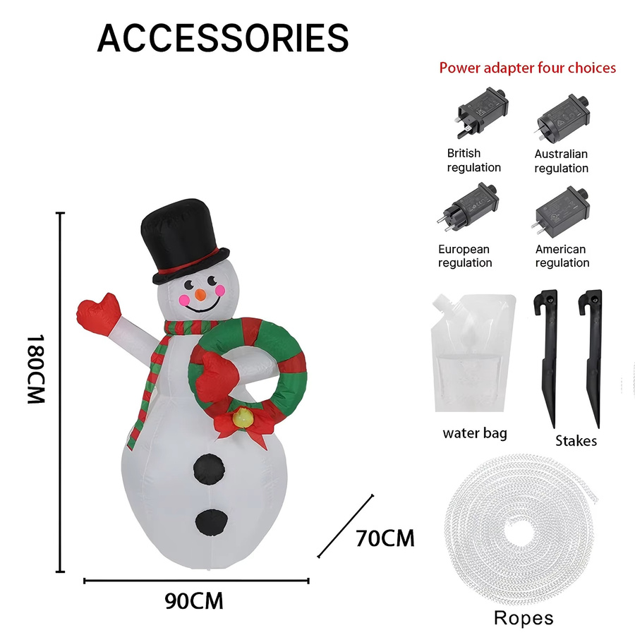 TONGHUANIU Aufblasbarer Schneemann mit LED-Beleuchtung für die Weihnachtsdekoration, Farbe: Weiß, Höhe: 180 cm - Bild 3