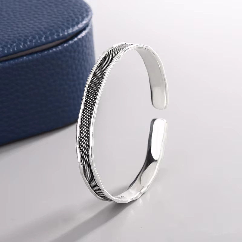 Öffnungsarmband 925 Sterling Silber, Retro Geometrie, Unisex - Bild 4