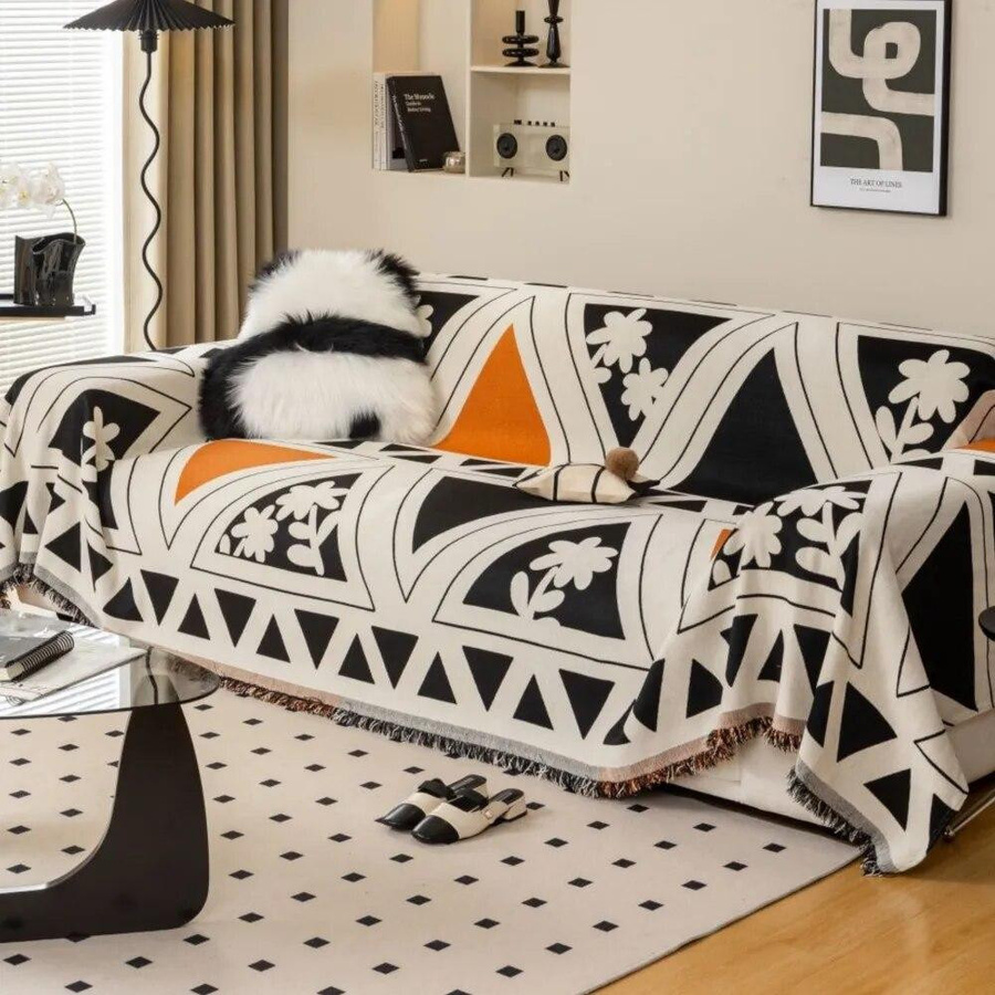 Doppelseitige Chenille Sofakissenhülle und Couch Überwurfbezug von LW-xingqiao in Schwarz Weiß, B/T/H: 180 x 130 cm - Bild 4