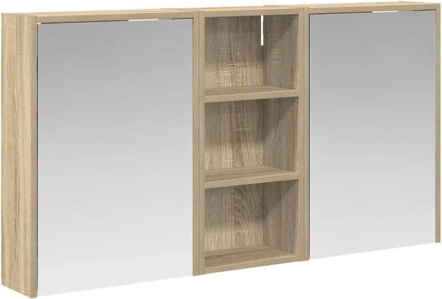 vidaXL Badezimmerschrank-Set aus 3 Teilen mit LED-Beleuchtung und Spiegelschrank in Braun und Beige, B/T/H: 116 x 16 x 62,5 cm - Bild 1