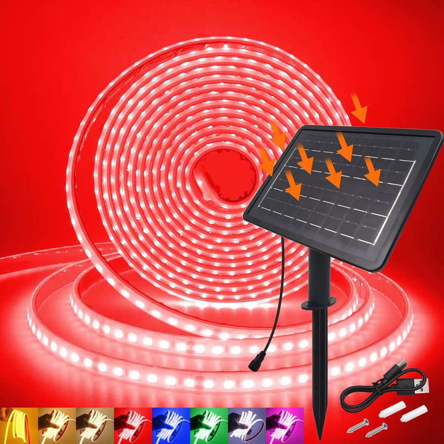 HEGEHE Solar-LED-Lichtleiste für den Außenbereich, 10 m, Warmweiß, IP68 wasserdicht, 120 LEDs/m, SMD 2835, selbstklebend - Bild 5
